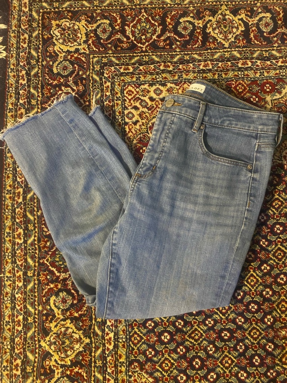 LOFT Cropped Cutoff Straight Leg Jeans Medium Wash